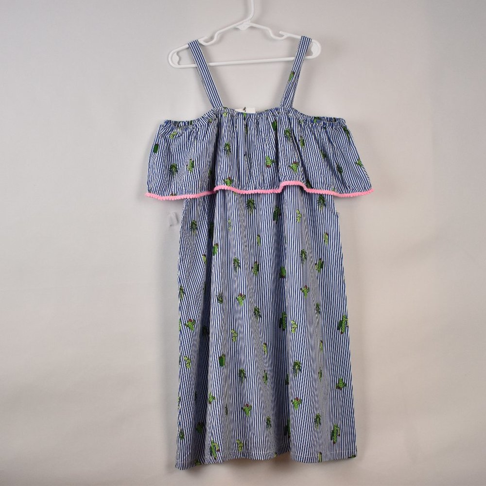 Matalan Girls Neon Jungle Blue and White Striped Cactus Dress Size UK 13 Years